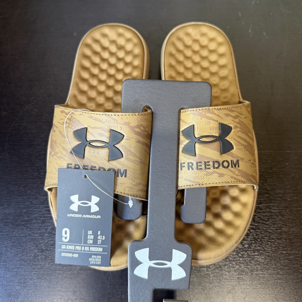 Under Armour UA Ignite Pro 8 Slides Brown Camo Freedom Sandal Men's size 9